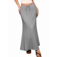 thumbnail image 3 of Linen Flared Maxi Skirt with Back Slit - Elastic Waist Drawstring Long Flowy Ankle-Length Skirt Light Gray S, 3 of 9