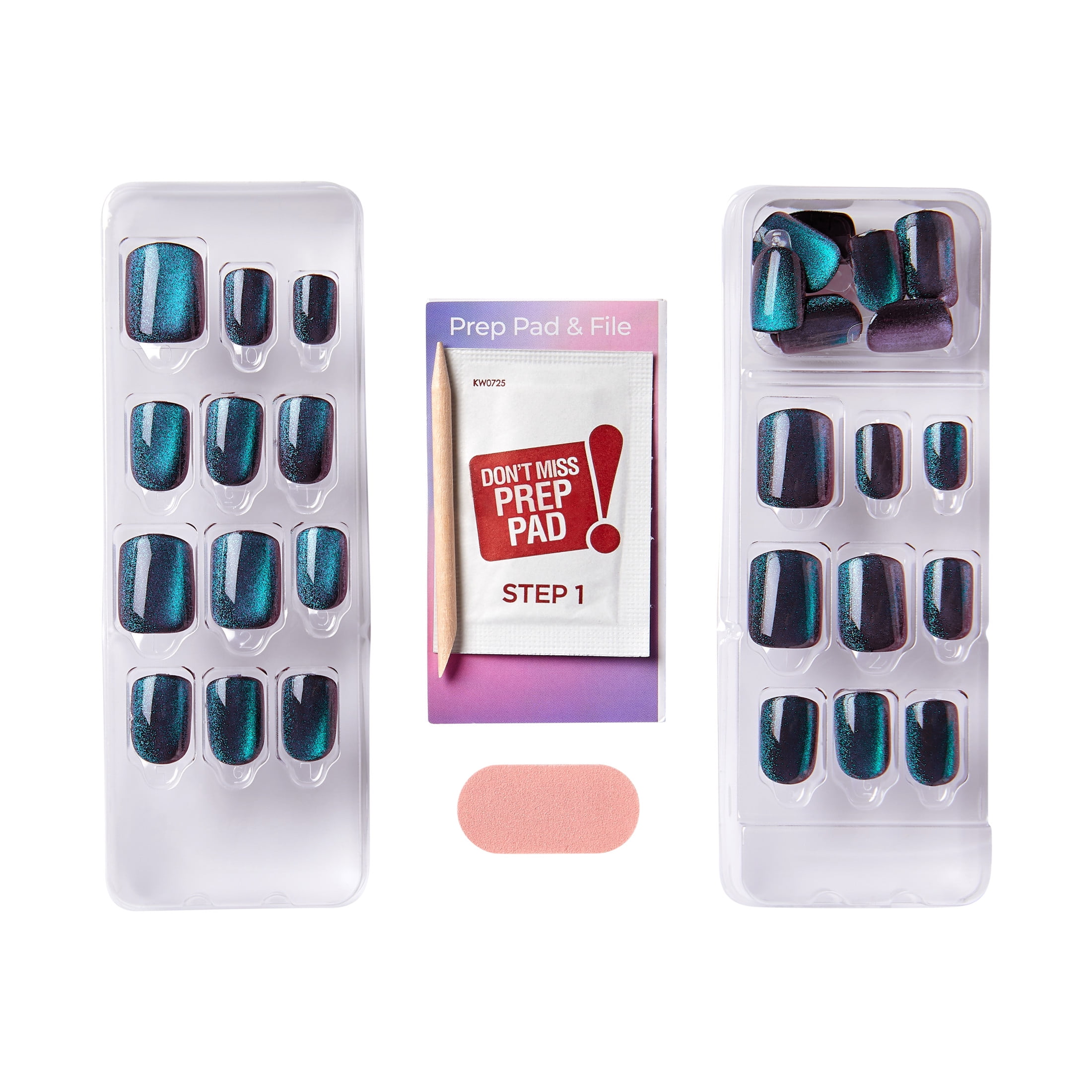 Kiss Impress Color FX  Short Square Oval Press on Nails, Green, 30 Pieces