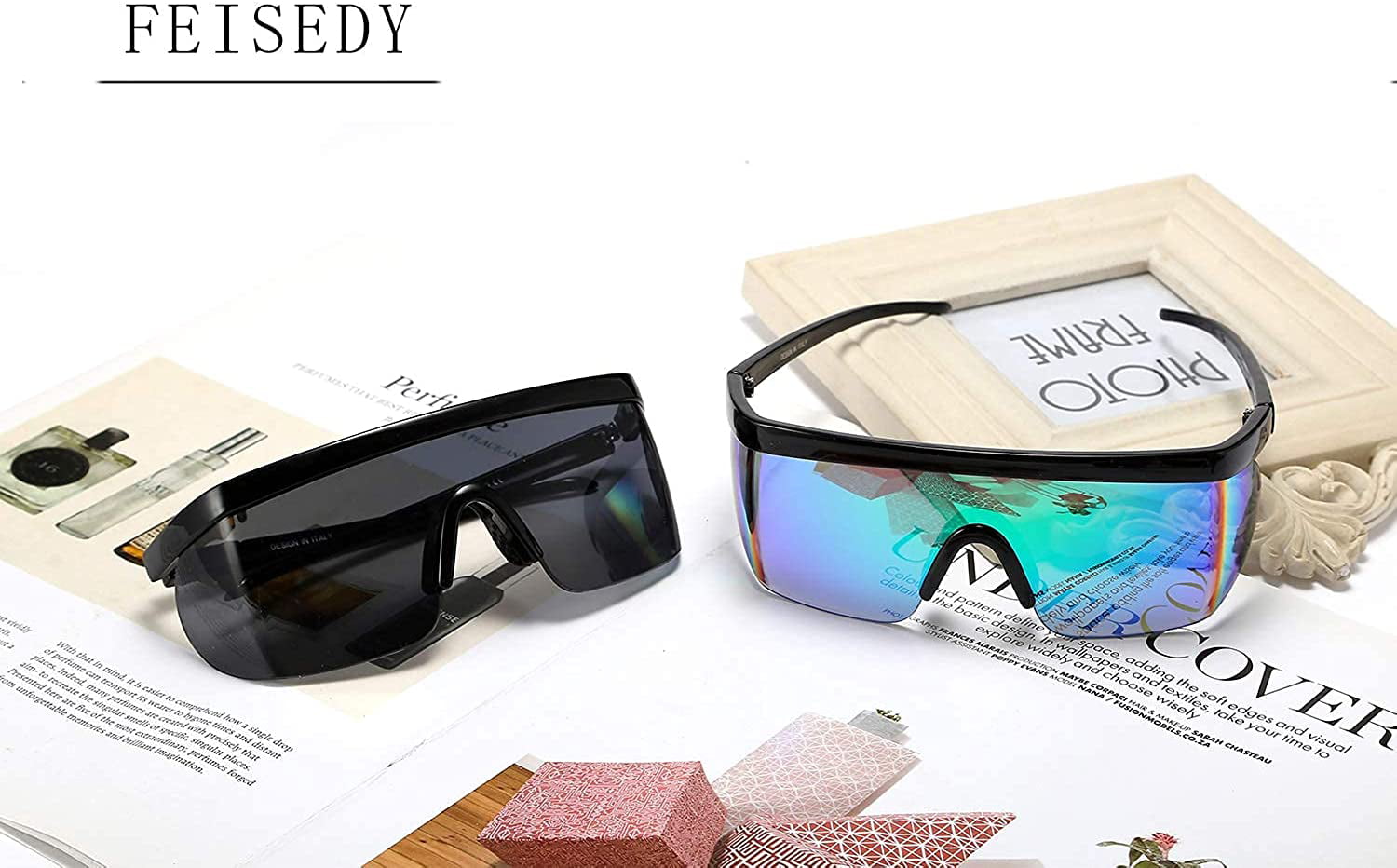 FEISEDY Oversized Mirror Shield Sport Sunglasses Flat Top One