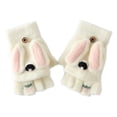 thumbnail image 2 of Warm Winter Outdoor Toddler Knitted Half Finger Mitten Cute Long Eared Rabbit Kids Girl Gloves, 2 of 3