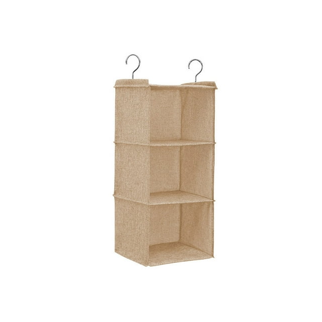 Youkk Cotton Linen Hanging Closet Multi Layers Pockets Clothes Organizer Bag Folding Shelves Dual Hooks Wardrobe Sorting Rack Beige 3 Layers