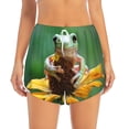 thumbnail image 2 of Daiia Tree Frog Sitting On Sunflowes Pattern Women's 2 in 1 Running Shorts - Lightweight Athletic Workout Gym Yoga Shorts Liner with Phone Pockets-XX-Large, 2 of 7