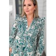 thumbnail image 6 of Plus Size Women's Green Floral Flounce Sleeve Split Neck Mini Dress - [ZhiHiMeRi] | (US 14W-16W)1X, 6 of 12