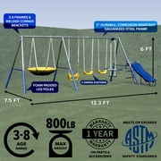 Sportspower Swing and Play Galvanized Metal Swing Set with 2 Swings, Standing Swing, Roman Glider, 38in Saucer Swing, 5ft Slide , Bonus Anchor Kit Included