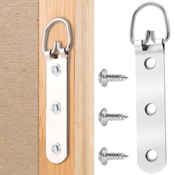Mxxipp 10 Piezas Perchas para Cuadros con Anillo en D de Alta Resistencia Percha con Correa Extra Grande con Kit de Tornillos Accesorios para Colgar con 3 Orificios para Colgar Marcos de Fotos - Plata