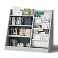 thumbnail image 5 of Hironpal Kids Bookshelf, 4 Tier Storage Book Rack and Five Layer Sling Bookshelf for Playroom,Gray, 5 of 7