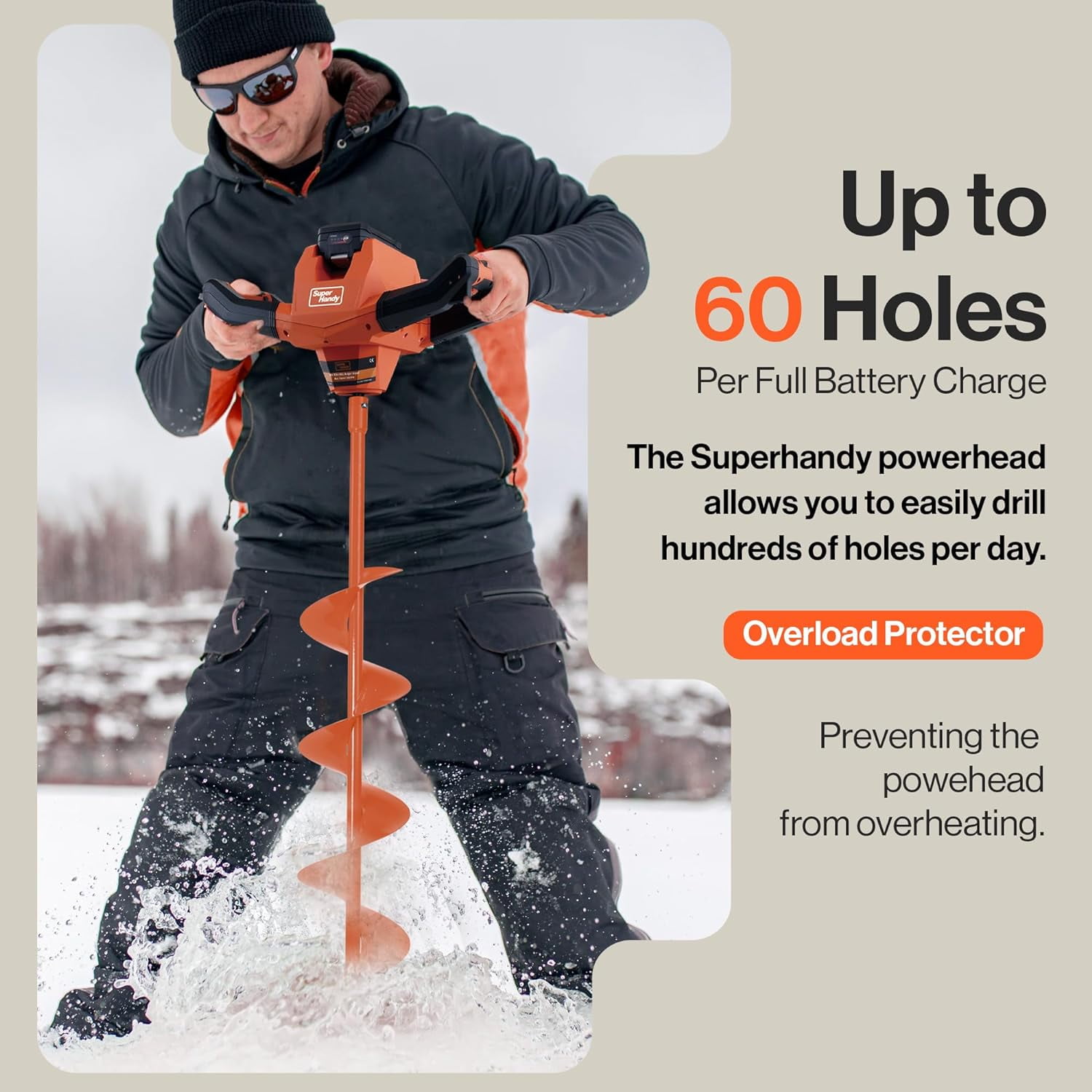 SuperHandy Ultra Duty Eco Friendly Electric Power Cordless Auger Power Head w Steel 8 x39 Ice Auger Lithium Ion Battery Charger for Ice Burrowing Drilling Ice Fishing Walmart