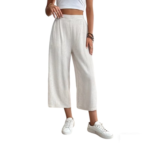 SwiftWear Women's Cotton Wide Leg Crop Pants Elastic Waist Lounge Culottes with Pockets, Soft & Breathable Casual Pants for Summer Vacation