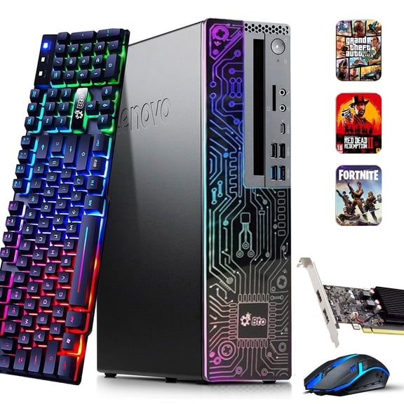 Restored Gaming Lenovo BTO RGB Desktop PC, Intel Core i5 8th Gen. Processor, 16GB RAM, 512GB SSD   2TB HDD, NVIDIA GeForce GTX 1050 Ti, HDMI, RGB Keyboard & Mouse, WiFi, Windows 11 Pro (Refurbished)