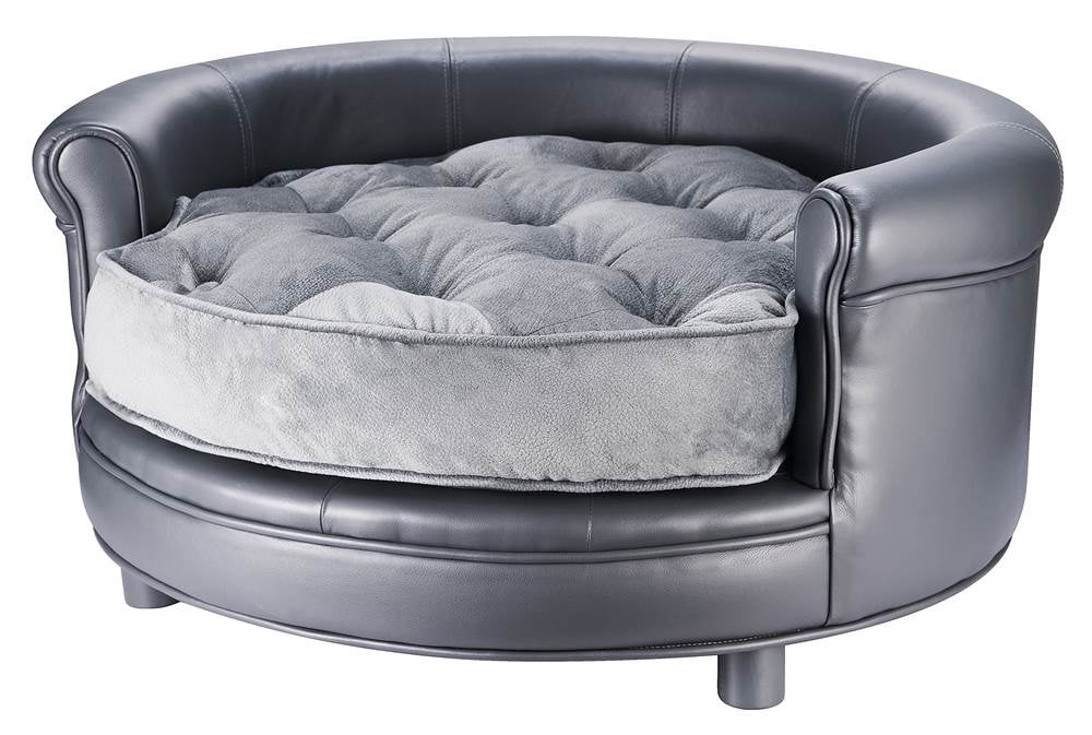 Chesterfield Real Leather Large Dog Bed Designer Pet Sofa By Villacera Gray