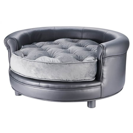 Chesterfield Real Leather Large Dog Bed Designer Pet Sofa By Villacera Gray