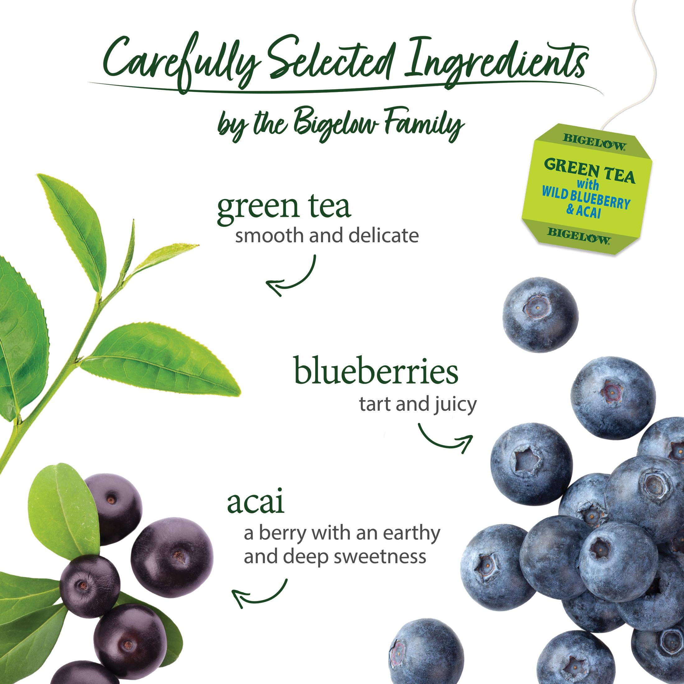 (3 pack) Bigelow Wild Blueberry and Acai, Green Tea Bags, 20 Count