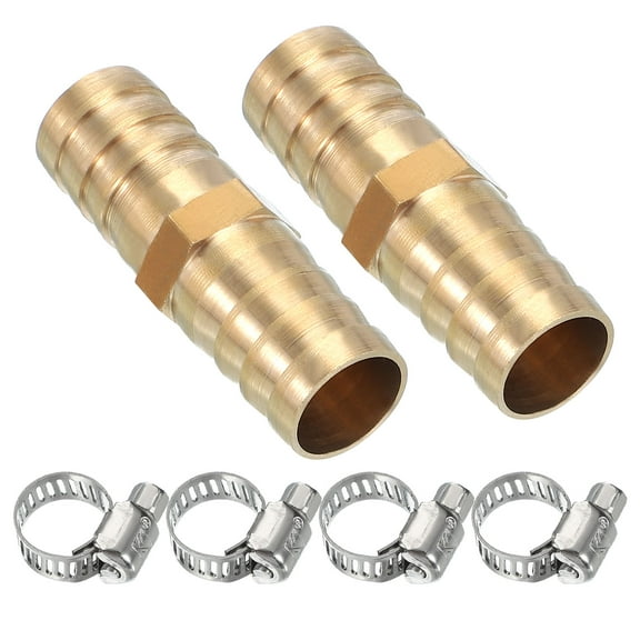 5/8" Brass Hose Barb Fitting, T Type Barb Union Fittings Splicer with Clamp,Gold 2 Set