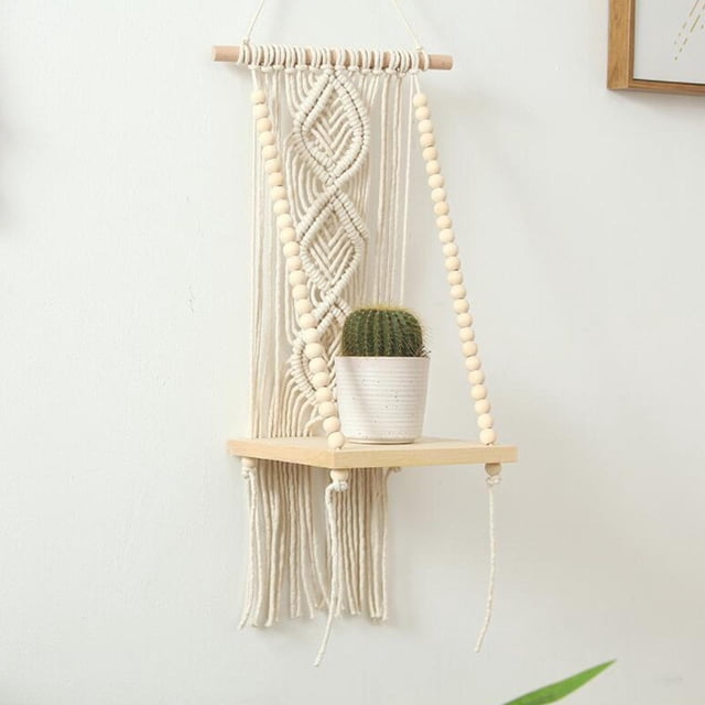 Elegante tapiz bohemio Estante de pared Estante Cuerda de Exhibición de plantas Colgador de almacenamiento Maceta Colgante de pared Borla Soledad Estante de pared tapiz