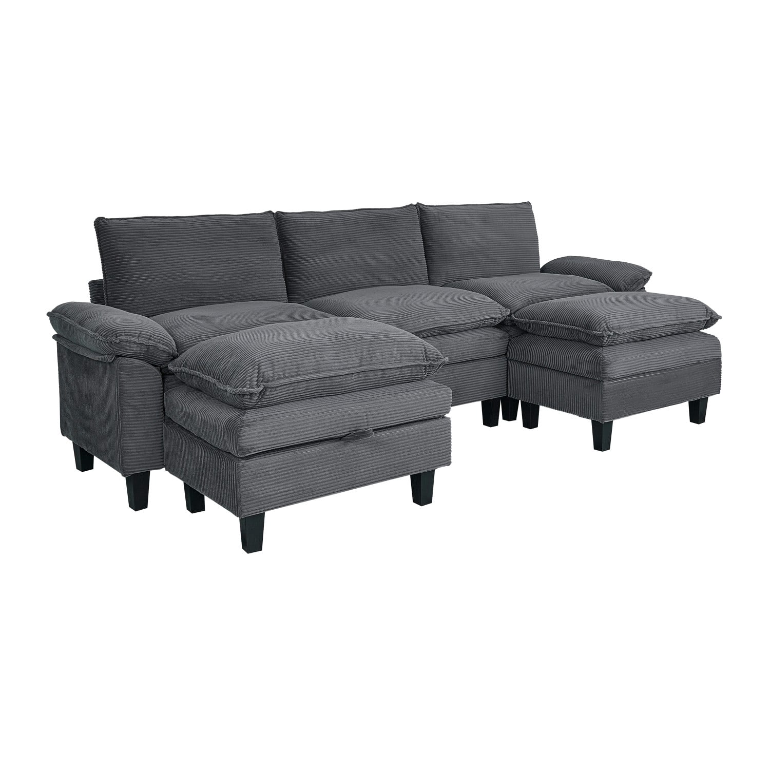 Gewnee Modular Sectional Sofa with Movable Storage Ottomans, U Shaped Cloud Couch for Living Room, 3-Seat
