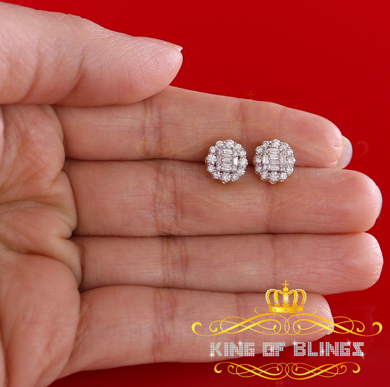 King of Bling's 10K Real Yellow Gold with 0.66CT Real Diamond Men's/Women's Stud Round Earrings