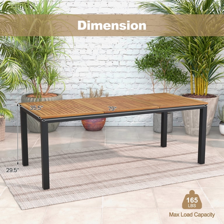 Costway 8-Person Acacia Wood Patio Dining Table, 79 Inch photo 3