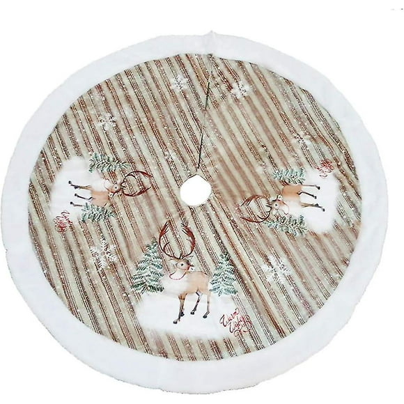 Christmas Tree Skirt, Burlap Tree Skirt With White Deer Head And Letters Printed Xmas Tree Mat
