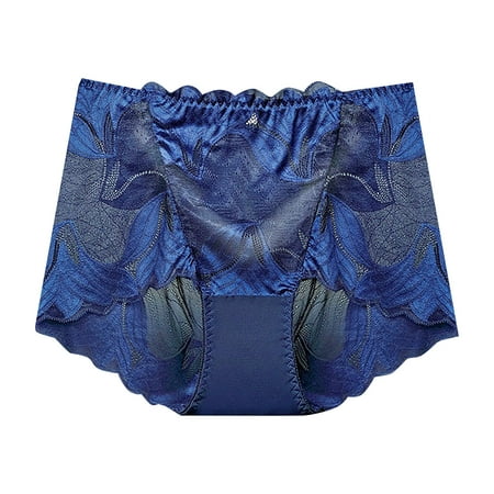 

High Waisted Underwear for Women Lace Hollow Out Middle High Waist Briefs Cotton Bottom Shorts Boyshorts Panties for Women Blue XXL