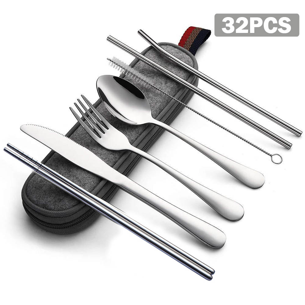 32pcs Travel Utensil set with case Reusable Utensils, Stainless Steel