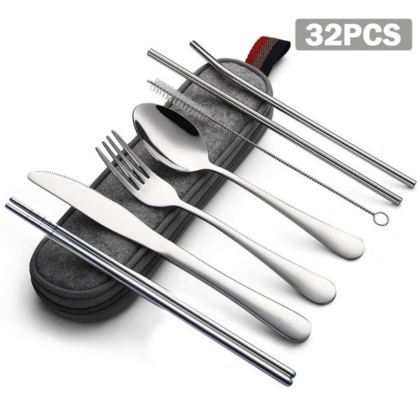 32pcs Travel Utensil set with case Reusable Utensils, Stainless Steel
