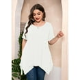 thumbnail image 3 of SHOWMALL Women‘s Plus Size Tops Short Sleeve Blouse White 2X Summer Swing Tunic Clothes Crewneck Clothing Flowy Tee Shirt for Leggings, 3 of 8