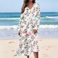 thumbnail image 2 of WTOBBY Women's Long Sleeve Casual Floral Print V-Neck Waist Long Dress Flowy Maxi Style with Adjustable Tie Versatile Print for Seasonal Outings Lightweight Fabric,White L, 2 of 4