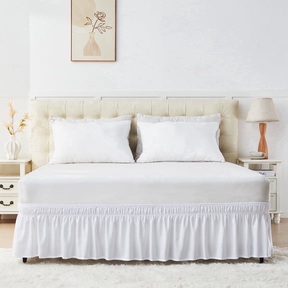 U-NICE HOME Full/Full XL  14" Drop Wrap Around Bed Skirt - Elastic Pleated Wrinkle Resistant, White