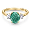 thumbnail image 3 of Gem Stone King 18K Yellow Gold Plated Silver Green Malachite and White Created Sapphire Engagement Ring for Women | 3.00 Cttw | Oval 9X7MM | Gemstone Birthstone | Size 9, 3 of 6