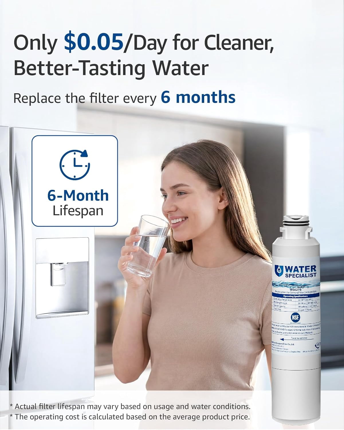 Waterspecialist F27 Refrigerator Water Filter Replacement for Samsung® DA29-00020B, HAF-CIN, RS25J500DSR, RF28HMEDBSR, HAF-CIN/EXP, RF4287HARS, RF28HFEDBSR, 8 Pack