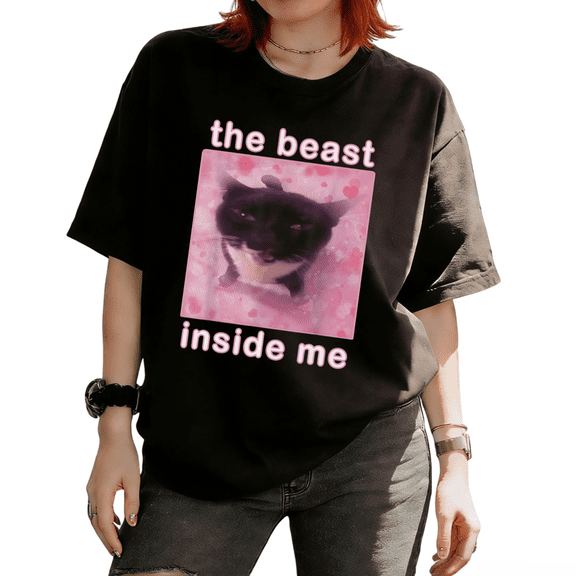 The Beast Inside Me Cat Meme Graphic Tees T-shirt Pink Aesthetic Angry Cat Tops Short Sleeve Round Neck Black S-5XL