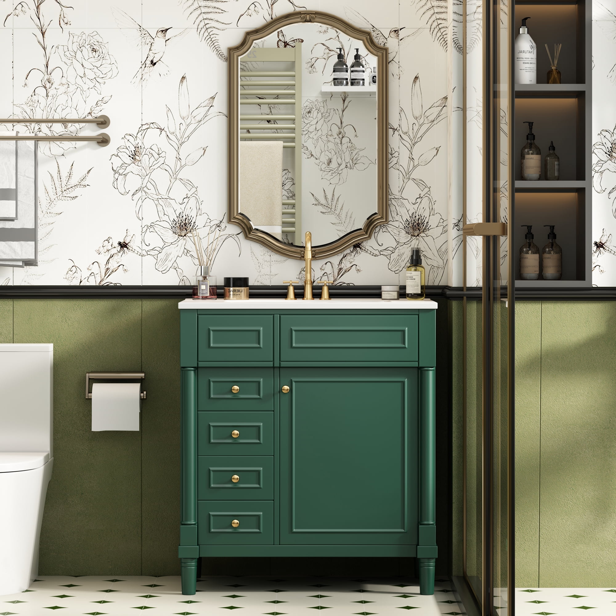 Euroco Modern Bathroom Vanity with Sink, 2 Drawers and Cabinet with Adjustable Shelf, Soft-Close Doors and Solid Wood Legs, Elegant Storage Cabinet for Bathroom