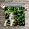 thumbnail image 3 of Ambesonne Nature Quilted Bedspread Set 3 Pcs, Lake Garden Waterfall, King Size, Green, 3 of 3
