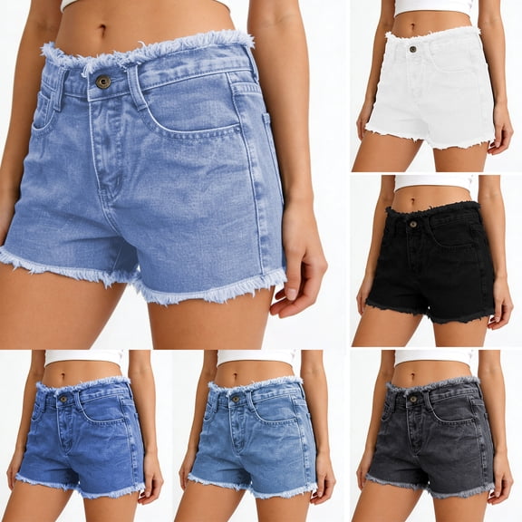 Zedker Jean Shorts for Women High Waisted Trendy Causal Summer Fold Hem Stretchy Long Denim Shorts 7 Inch Inseam Size S-XXL