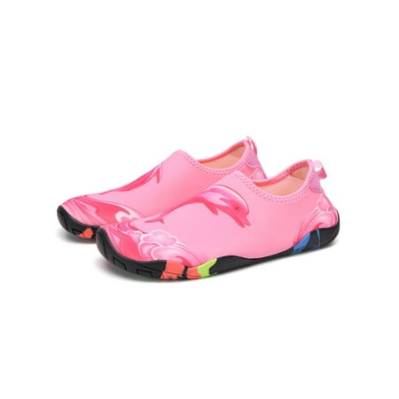 

UKAP Girls Boys Aqua Socks Swim Water Shoes Surf Beach Shoe Lightweight Barefoot Unisex Quick Dry Casual Dolphin Pink 11.5C