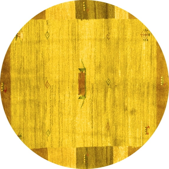 Ahgly Company Machine Washable Indoor Round Abstract Yellow Contemporary Area Rugs, 7' Round