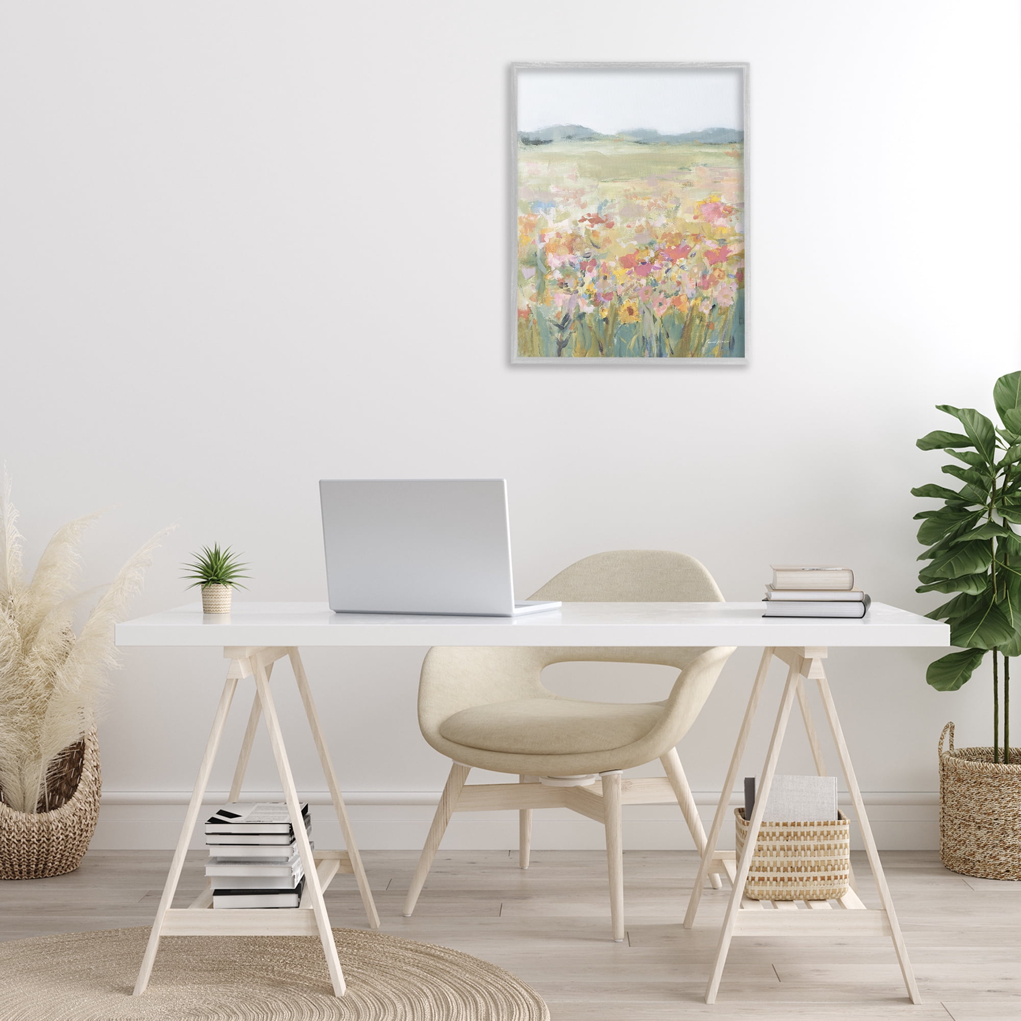 Stupell Industries Soft Wildflower Meadow Landscape Painting Gray Framed Art Print Wall Art, 24 x 30