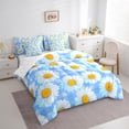 thumbnail image 3 of Castle Fairy Female Men Adults Chic Flowers Daisy Bedding Comforter Set 7pcs,Spring Garden Queen Bedding Sets Super Cozy,Blue White Plaid Queen Sheet Sets,Luxury Bedroom Decor,Reversible, 3 of 8