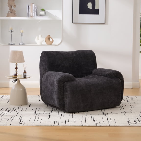 42"W Modern Oversized Accent Chair,Upholstered Boneless Single Sofa Chair,Chenille Armchair Reading Lounge Chair for Living Room,Bedroom,Apartment,Black