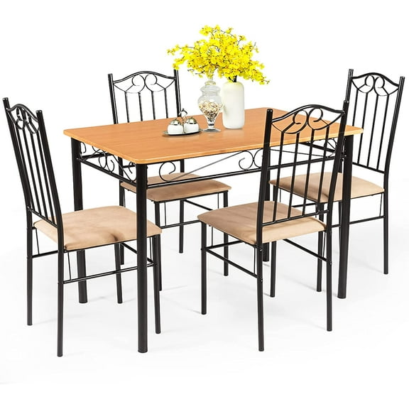 Durx-litecrete 5-Piece Dining Table Set, Vintage Kitchen Table Set with 4 Chairs, Metal Frame, Dining Table and Chairs Set for Kitchen, Restaurant, Café