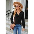 thumbnail image 3 of Anbech Vneck Women Solid Color Shirt Buttons Long Sleeve Blouse Casual Fashion Tops, 3 of 7