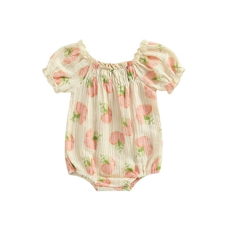 

Thaisu Infant Baby Girls Summer Romper Flower Print Short Puff Sleeve Jumpsuits Bodysuits Kids Clothig