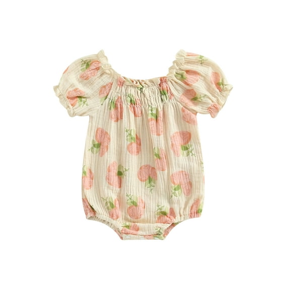 Wassery Baby Girls Romper 6M 12M 18M 24M Newborn Girls Summer Clothes Flower Print Short Puff Sleeve Jumpsuits Infant Casual Bodysuits