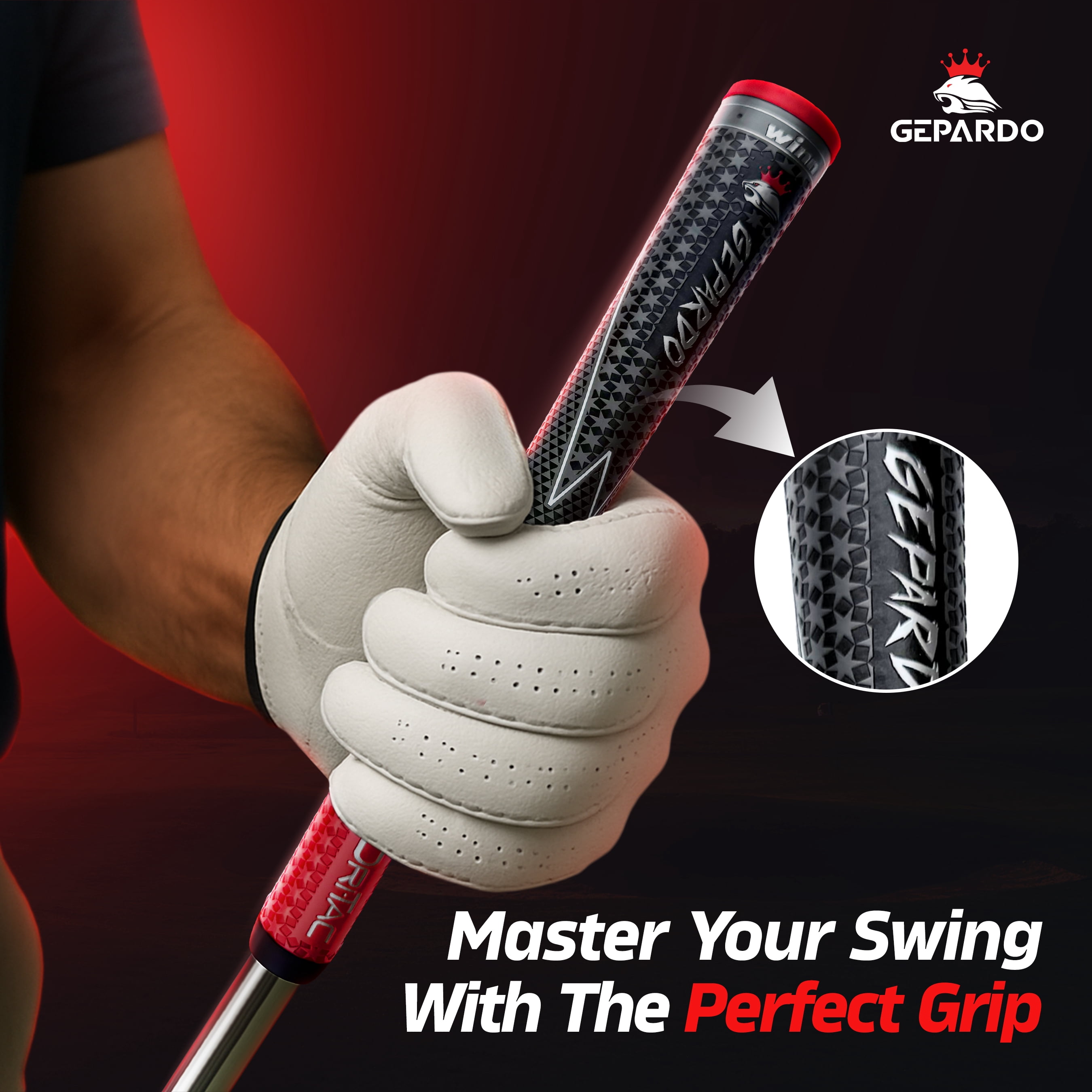 GEPARDO DRI-TAC STANDARD Golf Grip SET OF 13 by Winn Moisture-Wicking & Shock Absorption, GD-5WG-GRD- Red, Hand Alignment & Lighter Grip Pressure, Tacky in All Weather, High-Performance Polymer