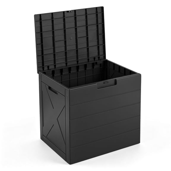 Costway Outdoor Deck Box, 25 Gallon Storage Bin with Lid, Carry Handles & Lock Hole Black