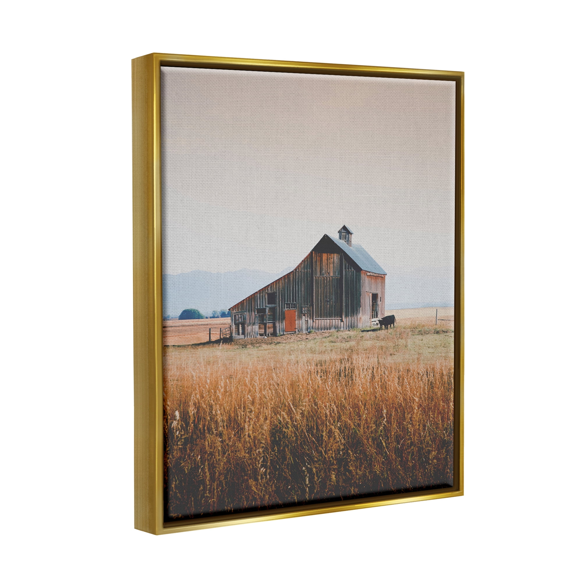Stupell Industries Rural Barn Landscape Nature Photography Gold Floater Framed Art Print Wall Art, 17 x 21
