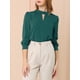 thumbnail image 5 of Blusa con cuello alto plisada de botón y abertura para mujer Inspire Chic 3XL verde profundo, 5 of 7