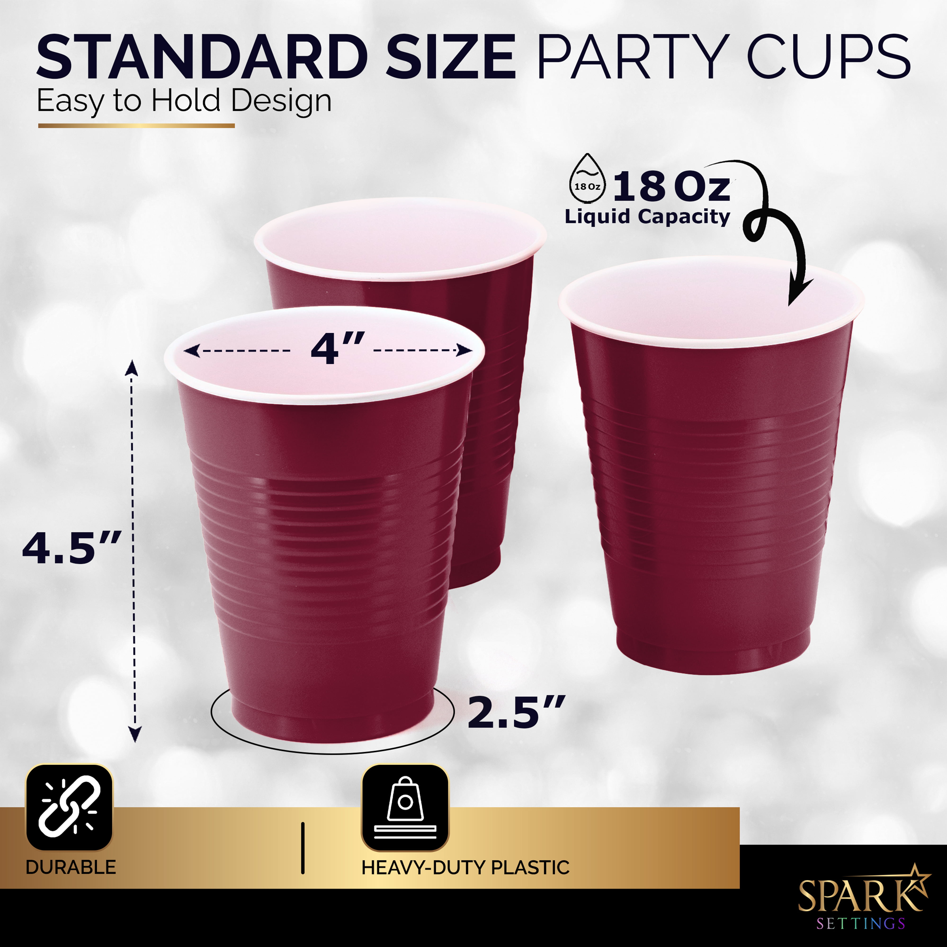RW Base 16 Ounce Party Cups, 500 Disposable Cups - Heavy Duty, Durable, Gray Plastic Beverage Glasses, for Birthday Parties, Weddings, Picnics, or Tai