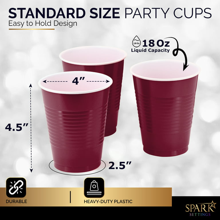 Disposable Plastic Cups, Berry Colored Plastic Cups, 18-Ounce