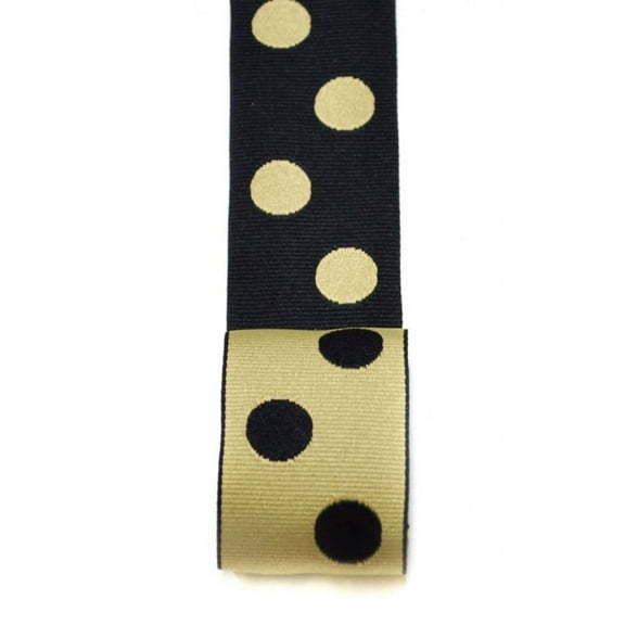 Ribbon Bazaar Reversible Grosgrain Polka Dots 1-1/2 inch Black Taupe 20 yards Ribbon
